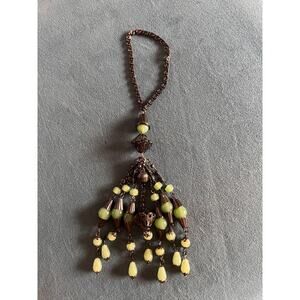 Vintage 1920s Flapper Tassel Pendant Green Glass Beads Filigree Art Deco